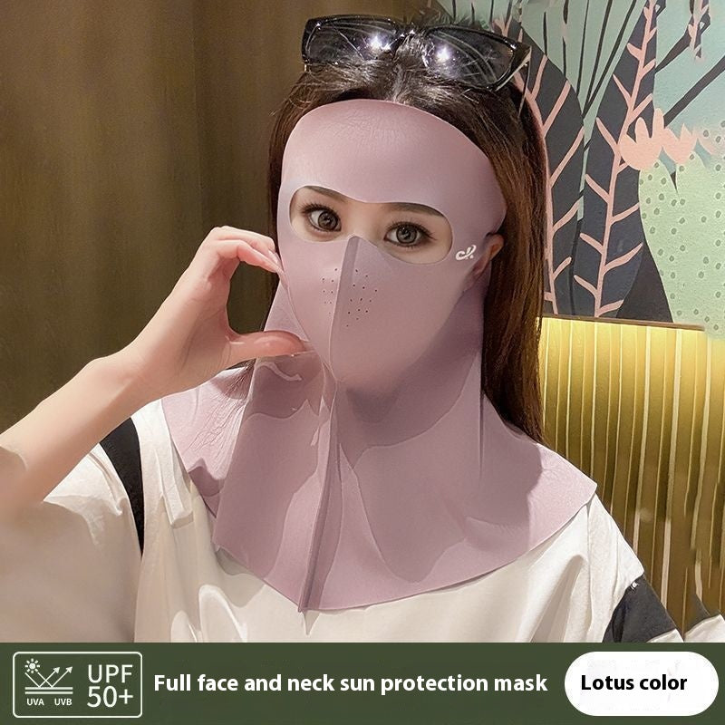 Ice Silk d'été pleine face Col sans couture et avant Masque solaire intégré