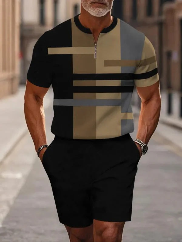 Shorts Zip en col mandarin et manches courtes pour hommes