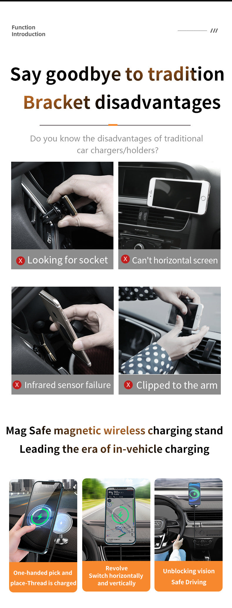 Chargeur sans fil de support magnétique d'aspiration de voiture