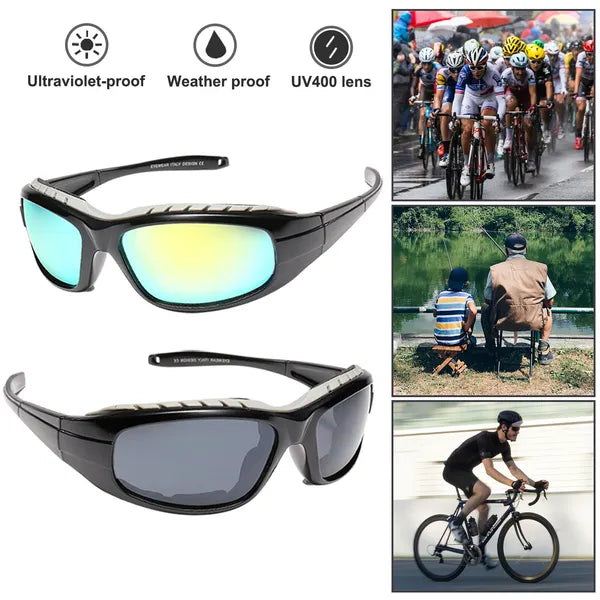 2 paires moto mousse rembourrée résistant au vent Lunettes de soleil