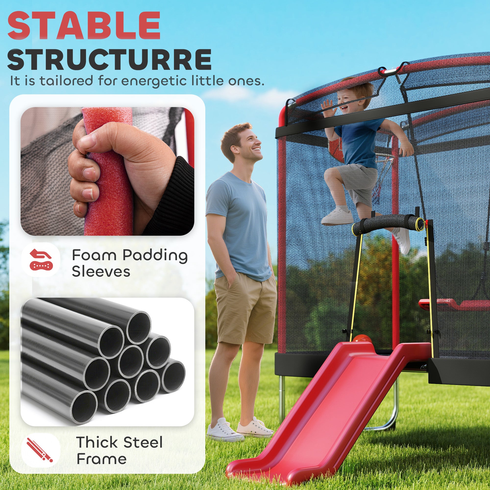 Trampoline 4 x 6FT pour enfants intérieur et extérieur avec diapositive
