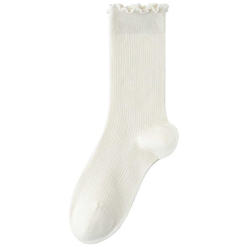 Femmes Chaussettes Solide Couleur Mid-calf Longueur Été Style mince Coton pur