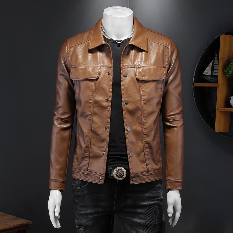 Manteau en cuir à manches longues pour homme