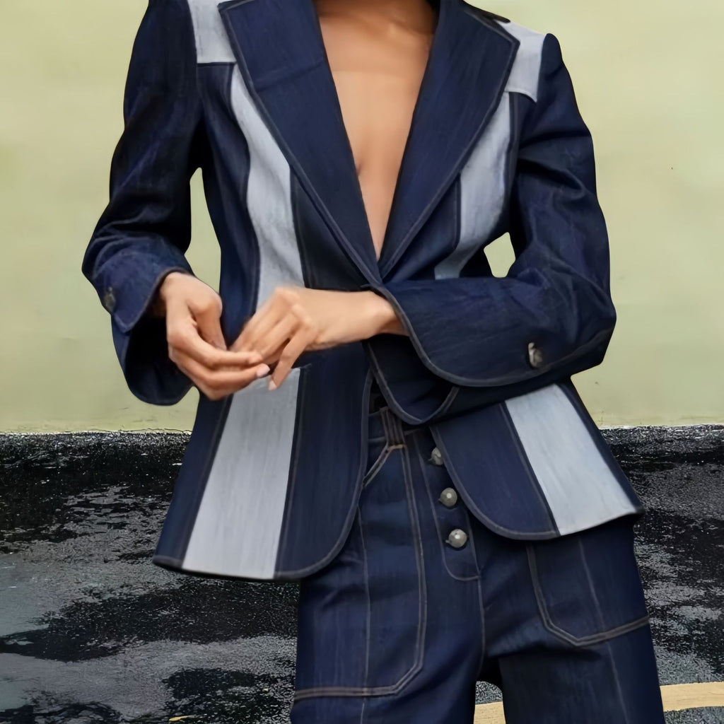 Ensemble de costumes de style européen et américain Casual rayé Design élégant et slimming