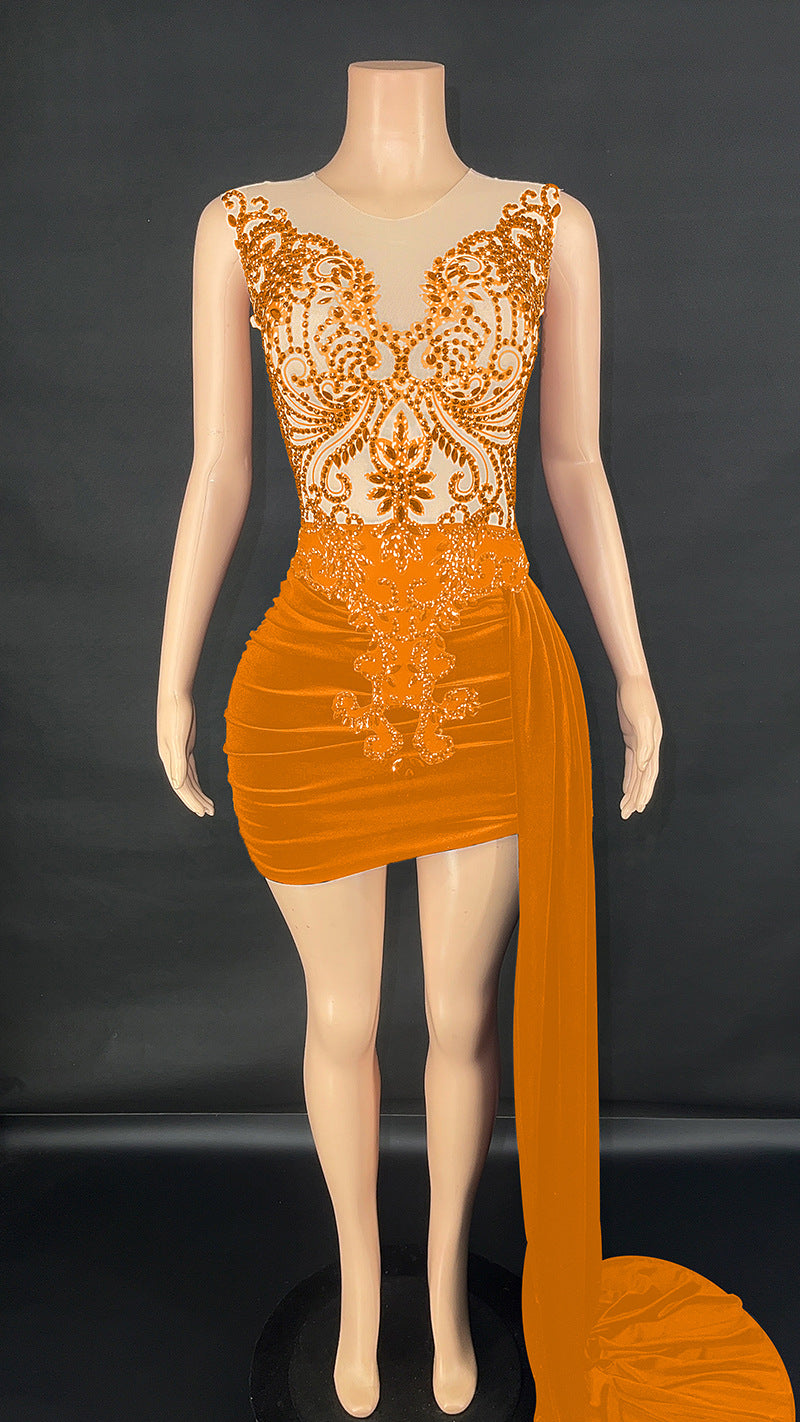 Robe de soirée de luxe d'été Femme Singer Costume de scène Robe senior Jupe latérale Trailing
