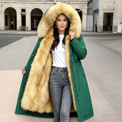 Manteau de fourrure pour femmes Faux Fox et Raccoon Fur Veste en coton épais