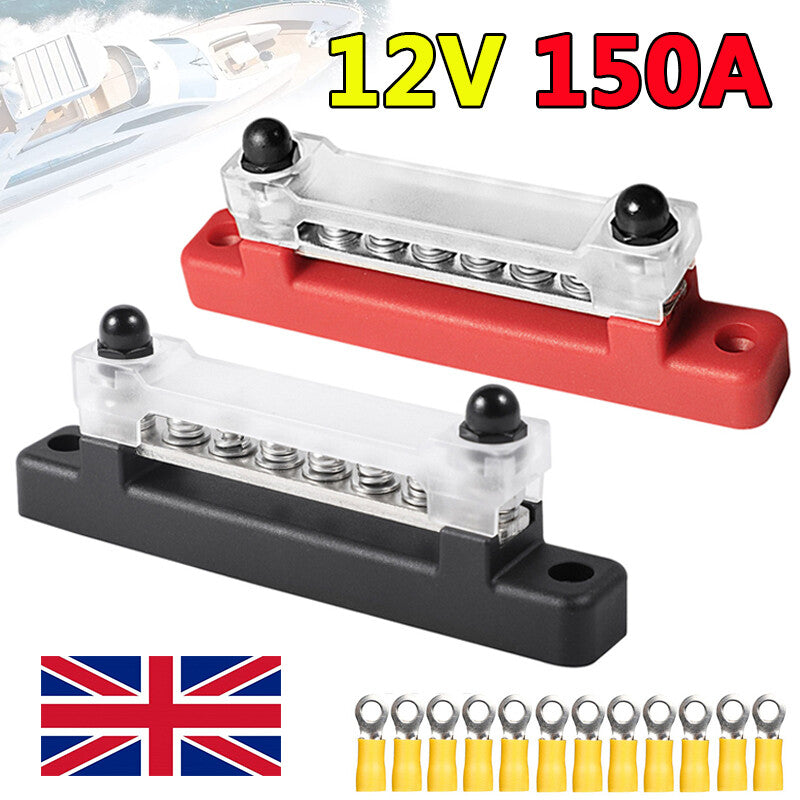 2X 12 Terminal Block Bus Bar & Cover 12V Distribution Bus Bar Auto Boat Power W