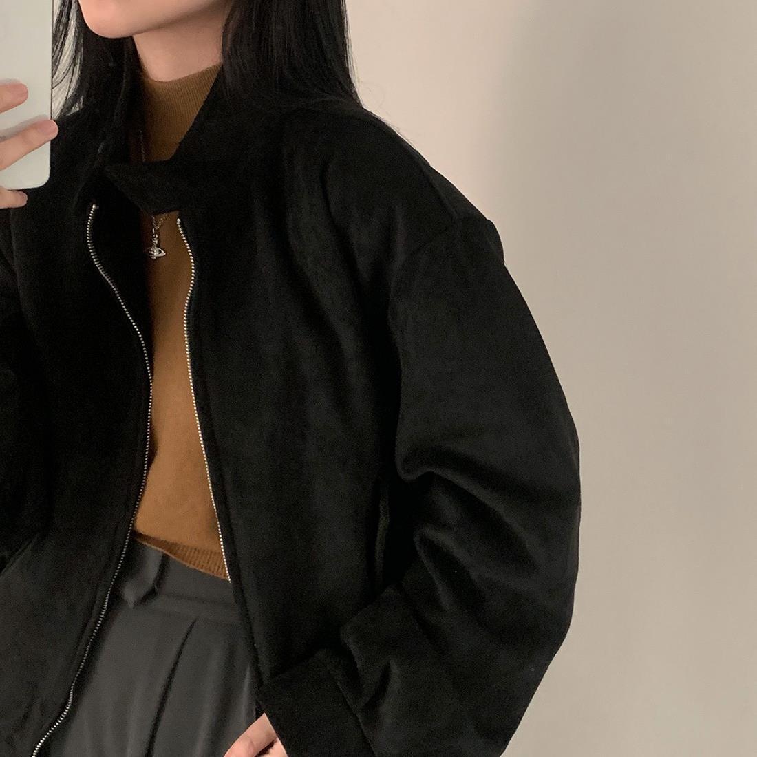 Veste d'hiver rétro chaude de Deerskin Velvet Double Zipper