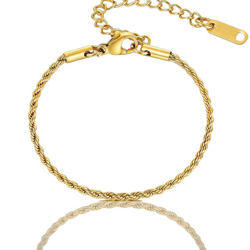 Bracelet en acier inoxydable torsadé avec revêtement sous vide or 18K pour reten de couleur longue durée
