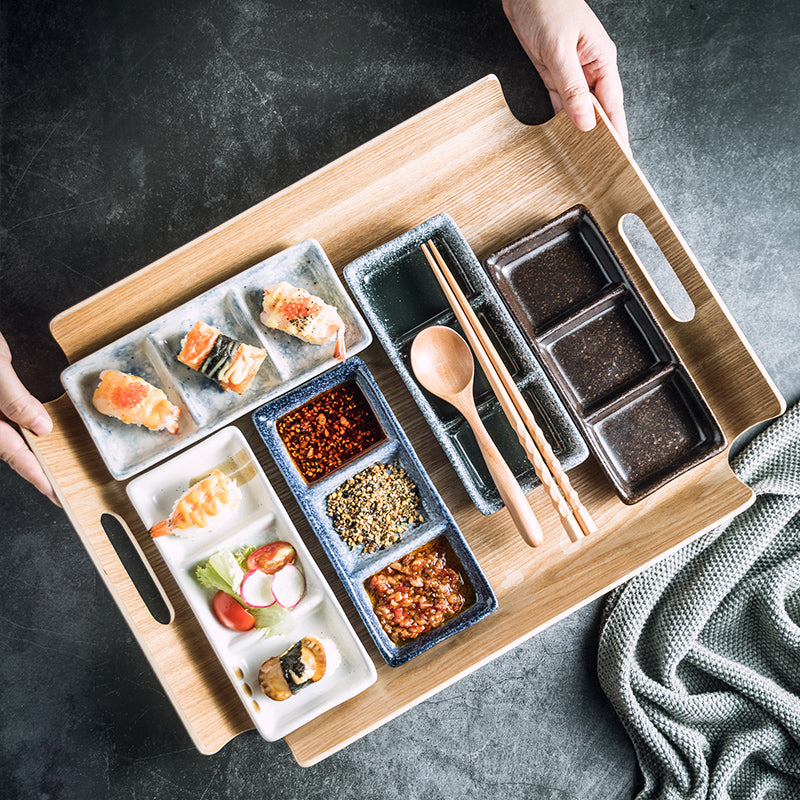 Japonais Trois Grille Assaisonnement Dish Avec Matériau Dipping Céramique Dish