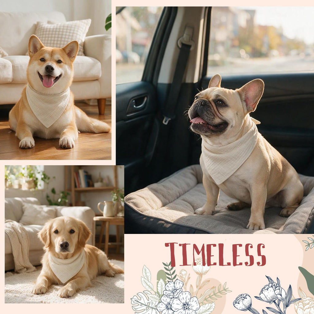 Bandanas de chien beige couleur unie avec snap réglable bouton coton animal de mariage solide engagement