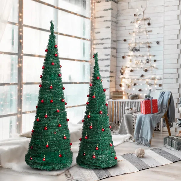 2 Pack, 6FT 5FT Arbre artificiel pop up de Noël avec des ornements de boules rouges pour la maison Offi