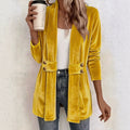 Femmes Velvet Ouvert Cardigan Avant Manches Longues Double Bouton Décor Vêtements de dessus Casual