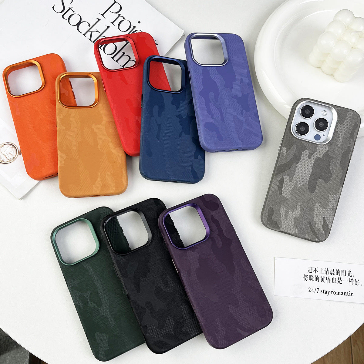 Boîtier de téléphone magnétique tout compris en cuir Camouflage