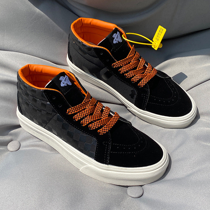 Chaussures pour hommes de style universitaire Plaid orange noir Toile moyenne