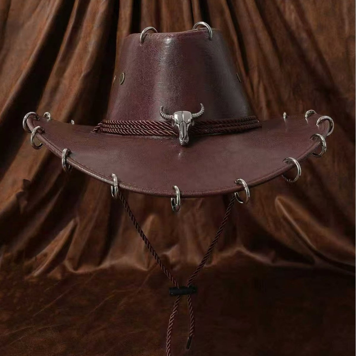 Chapeau à tête en cuir de vache de style américain Vintage Western