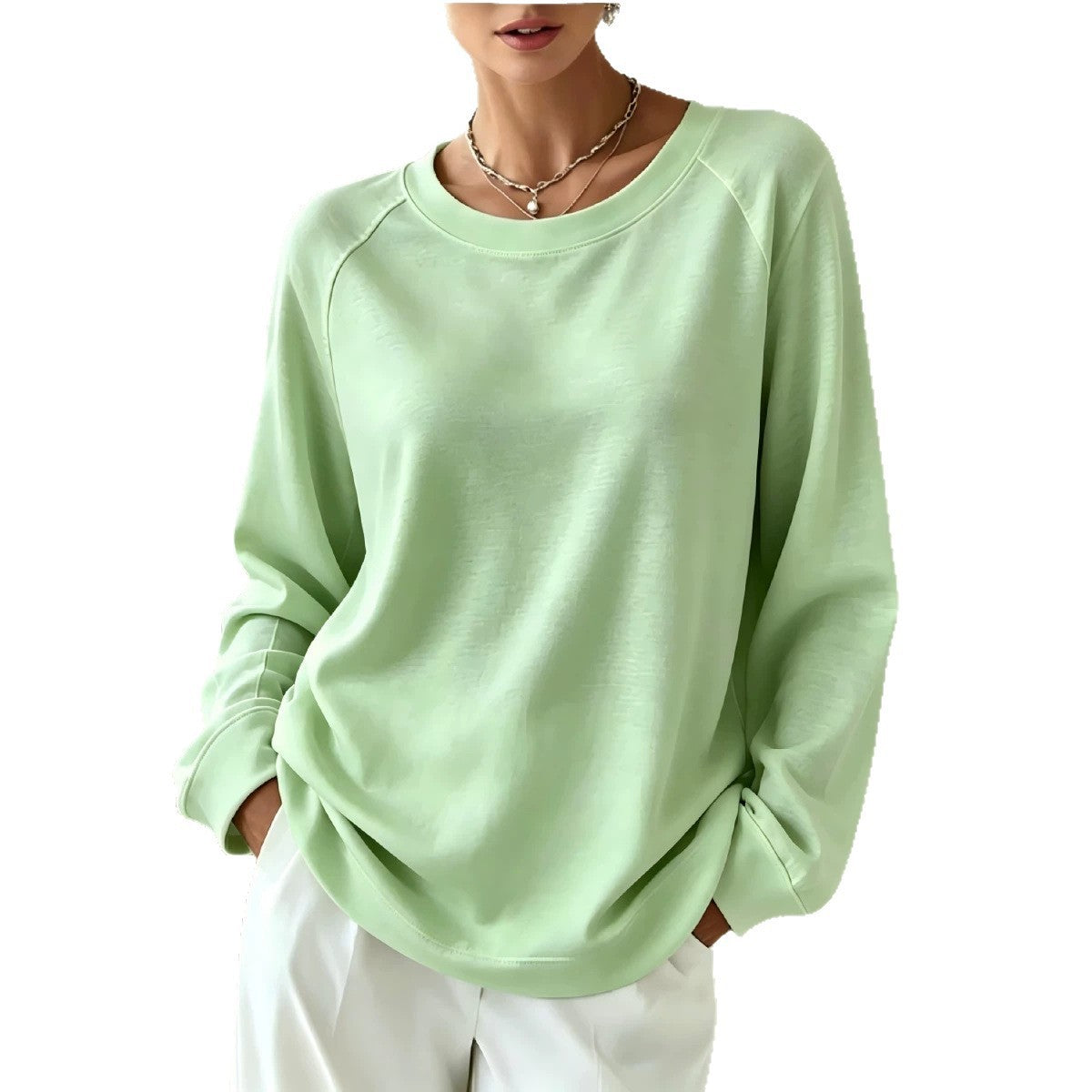 Doucement coloré Loose-fitting Col rond Casual à manches longues Hoodie féminine