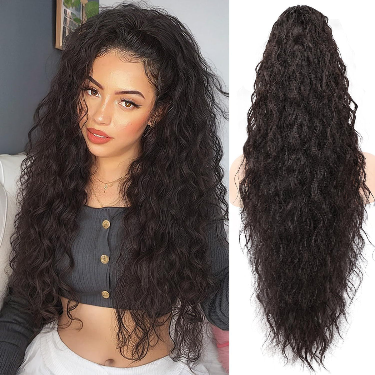 Grip Poneytail Fluffy Long Curly Cheval Tail Wig