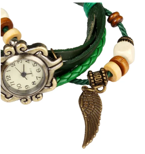 Belle Bohème style rétro en cuir fait main Angel Wing femmes montres