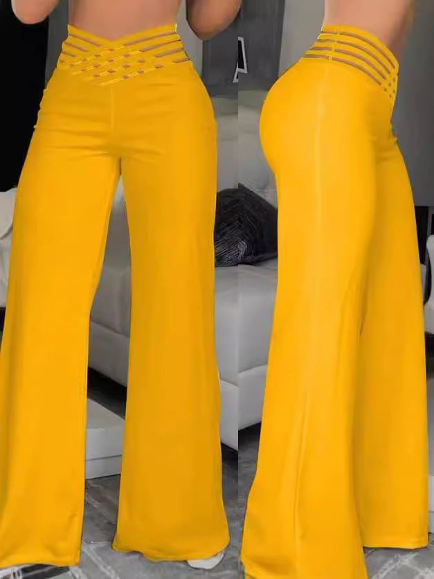 Pantalon de longue taille pour femmes Hollow Out Cross Pantalon Élégant Pantalon d'élégant feu de route Pantalon haute taille Ca