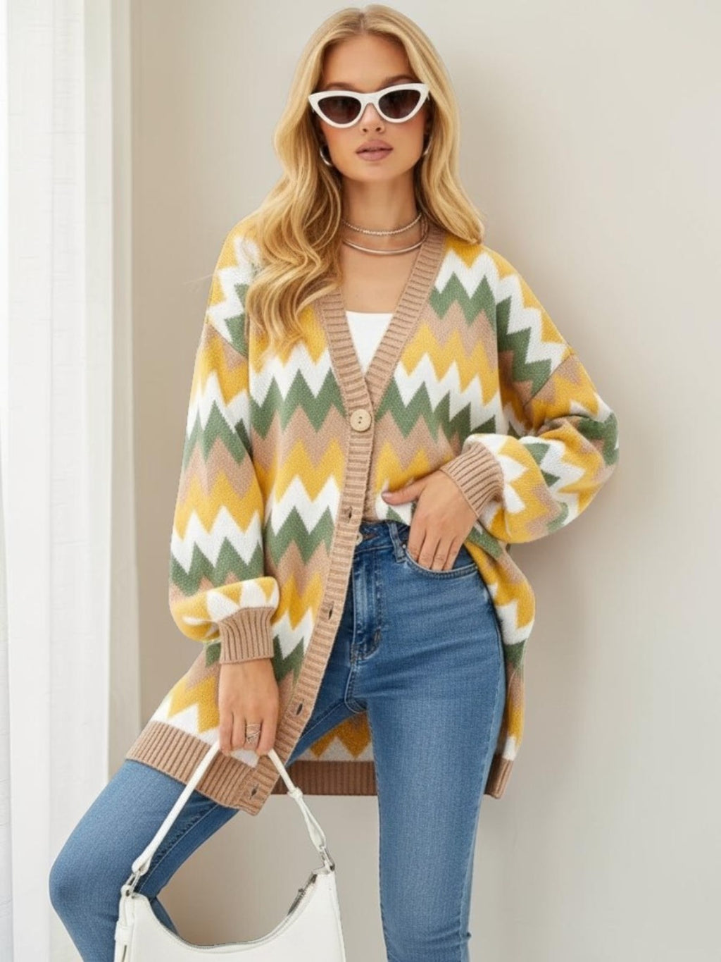 Veste de cardigan enroulée en bloc de couleur