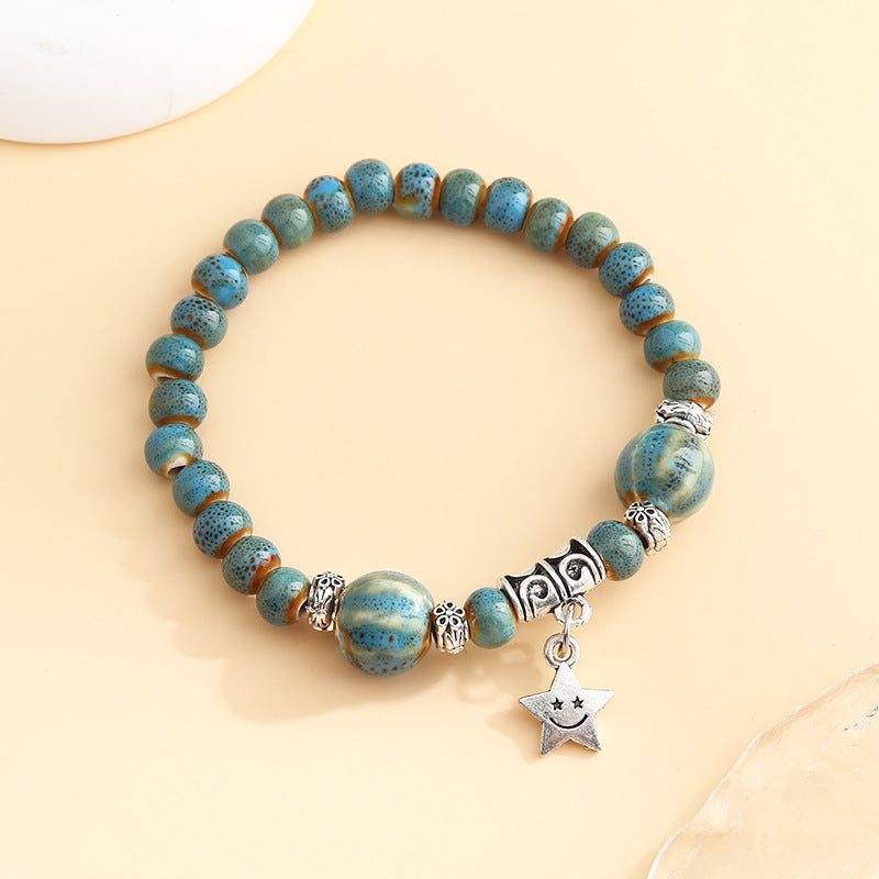 Rétro Scenery Dezhou Ceramic Bracelet Student Literary Ethnic Style National Tendance Perlée