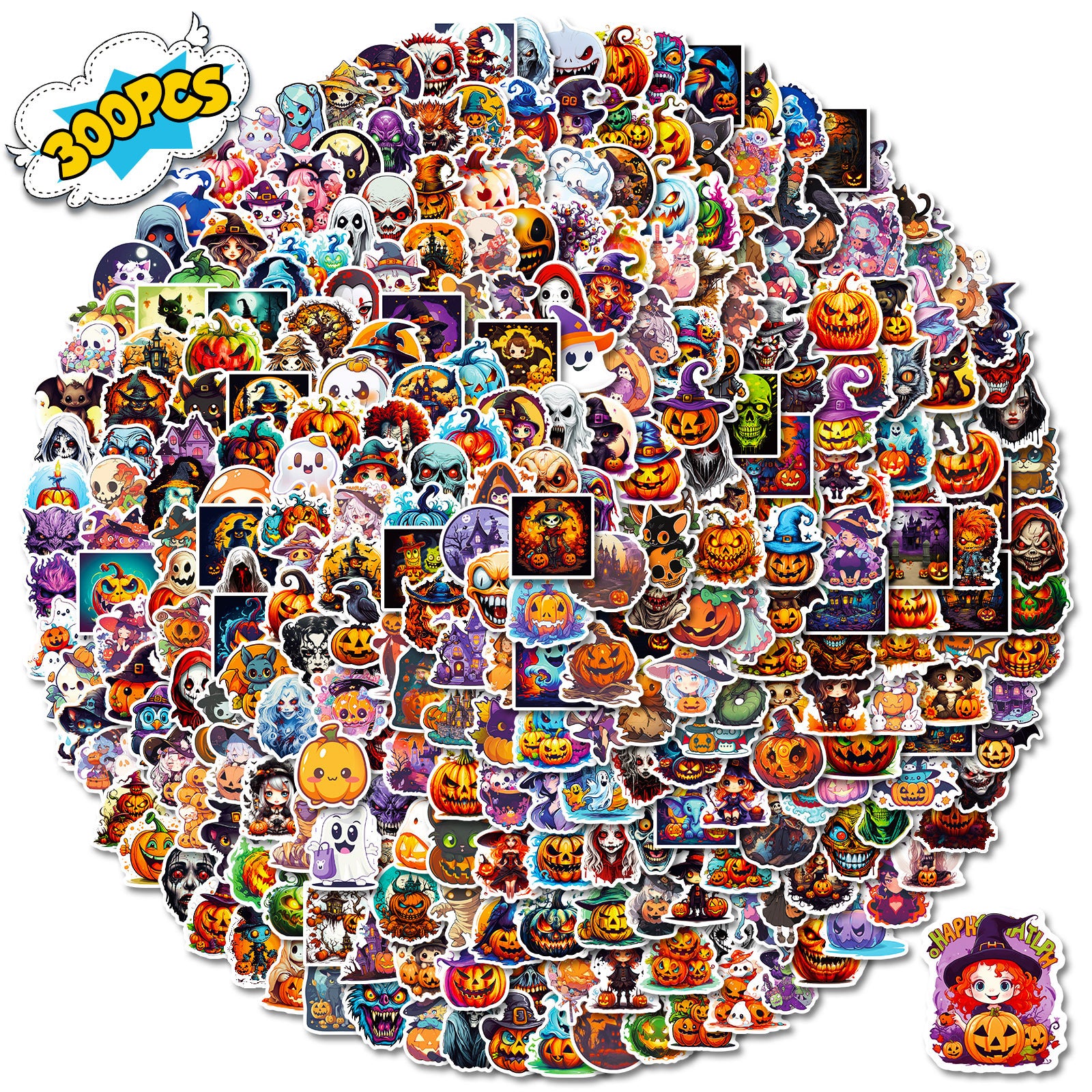 300 Stickers Ghost Graffiti Stickers Soupir de citrouille de dessin animé Halloween Décoration Sticke