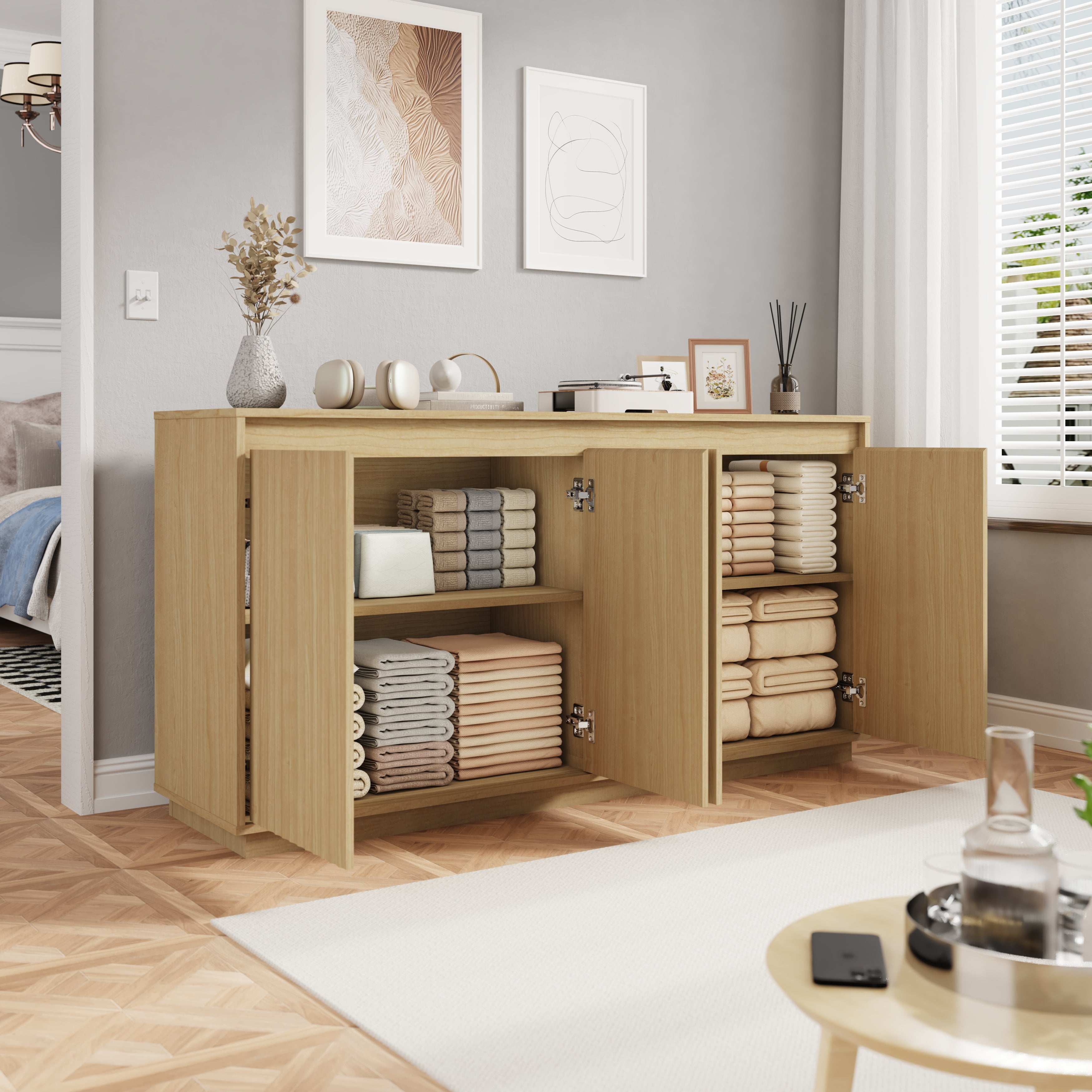 Armoire Buffet 4 portes avec Outlet d'alimentation