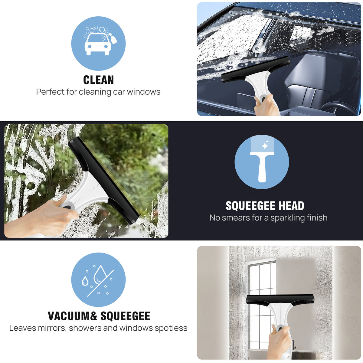 Cordless vacuum window cleaner with removable water tank