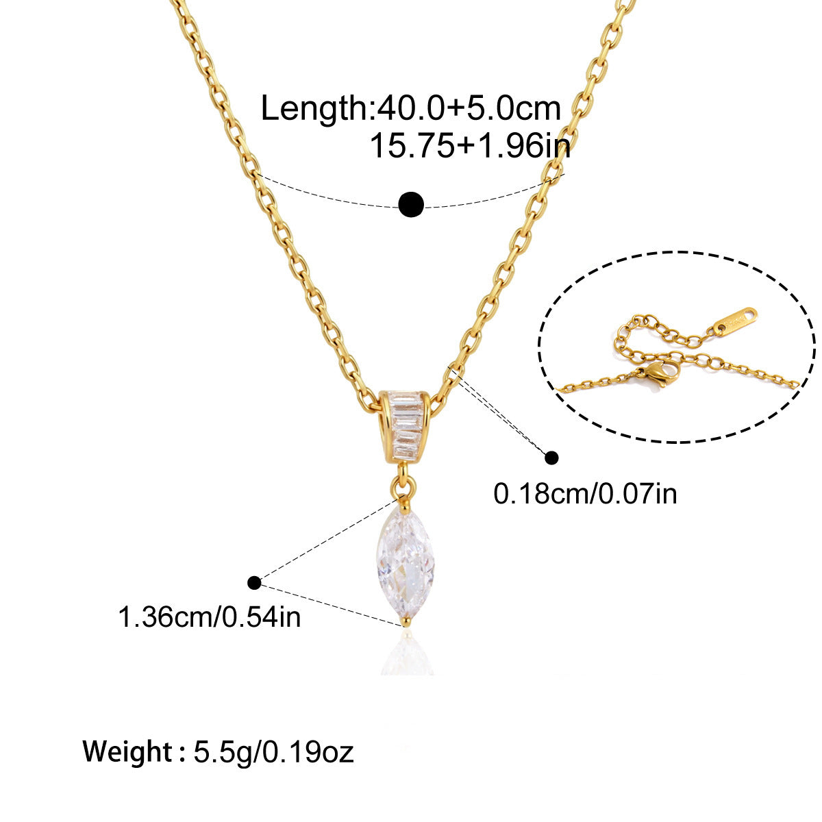 Zircon Collier en acier titane Et résistant à la Fade