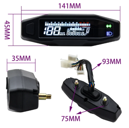Moto Mini Speedomètre HD Speed Gauge Ajustable LCD