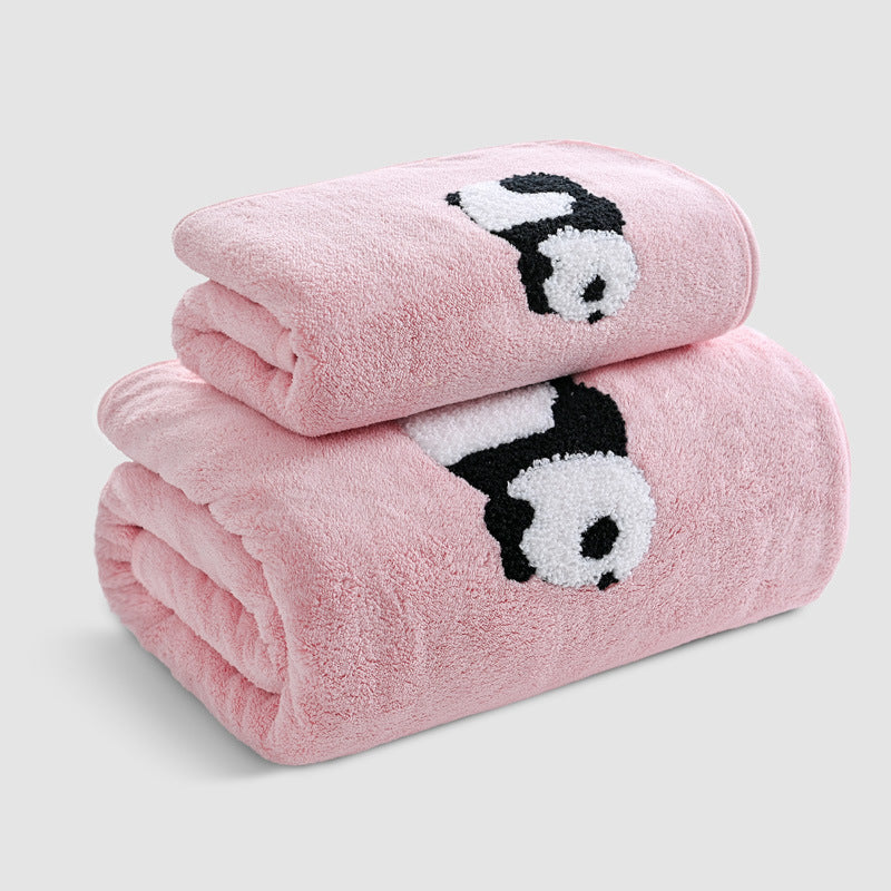 Coral Velvet Panda Broderie couvre doux et absorbant