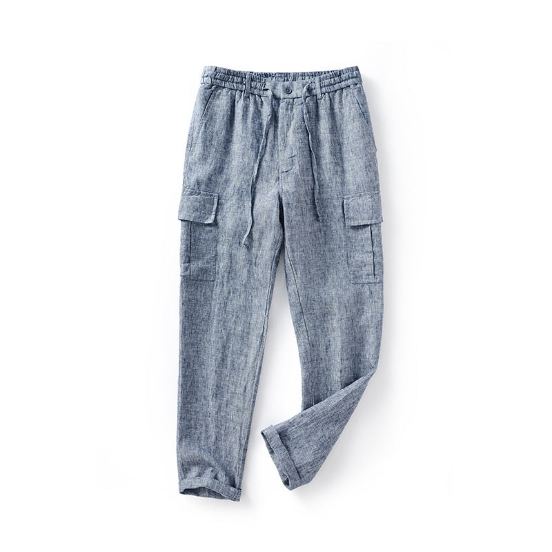 Pantalons en lin respirant à la taille moyenne