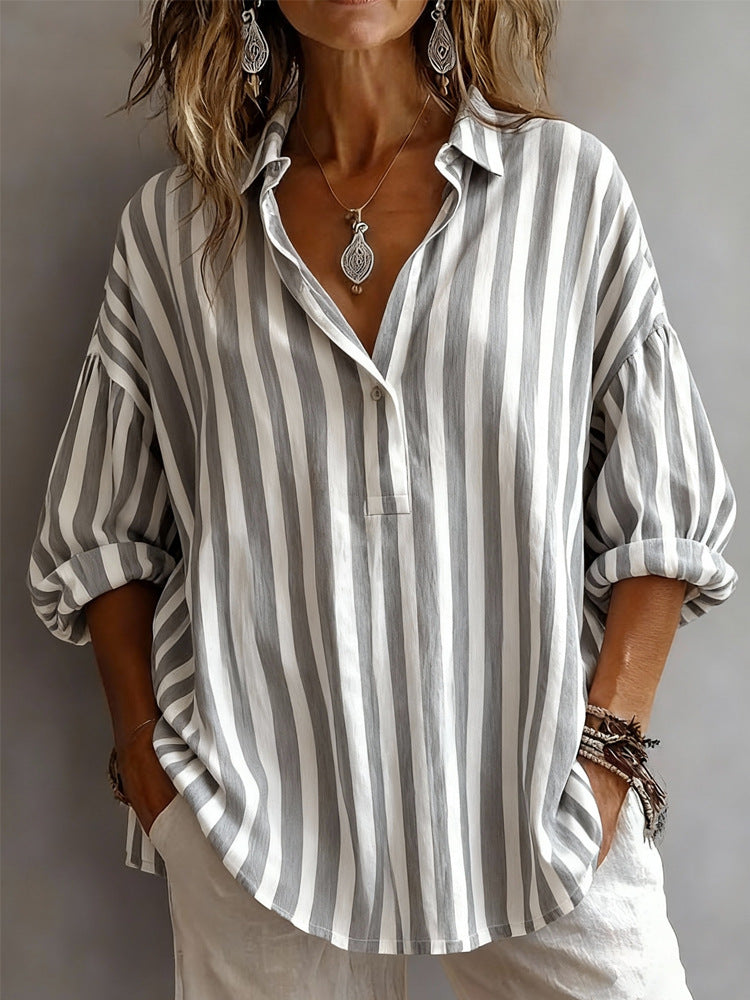 Exporter European And American Clothing Amazon Spring Shirt Collar Pullover Str à manches longues