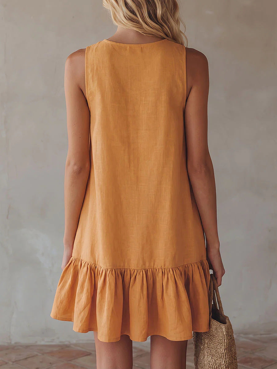 Vêtements pour femmes European and American Women's Solid Color Col V Robe décontractée sans manches