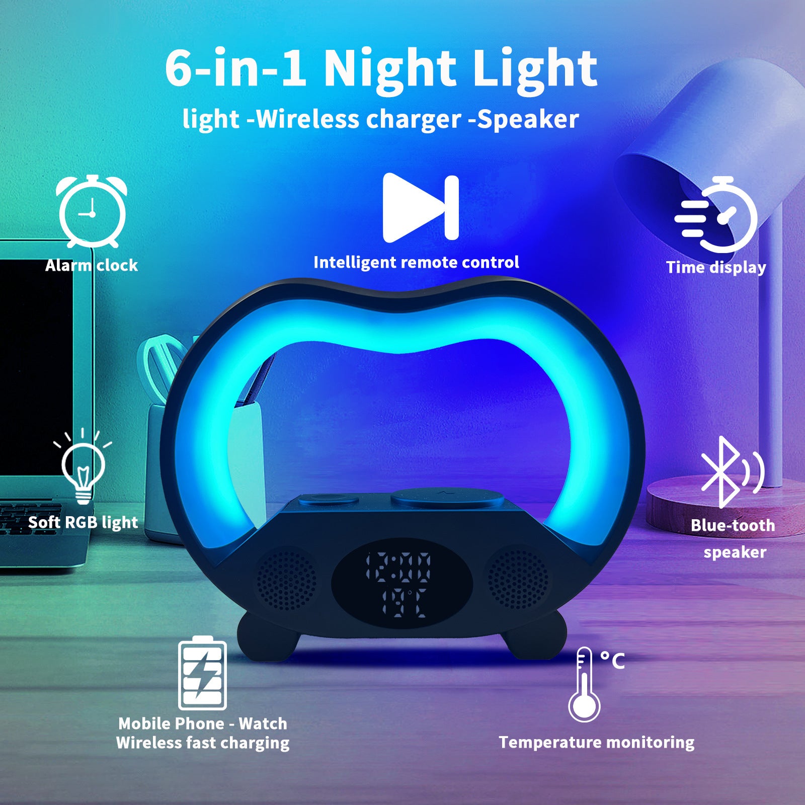 6 In 1 Smart Remote Control Ambiance compatible Bluetooth Lampe de table LED intelligente Multi