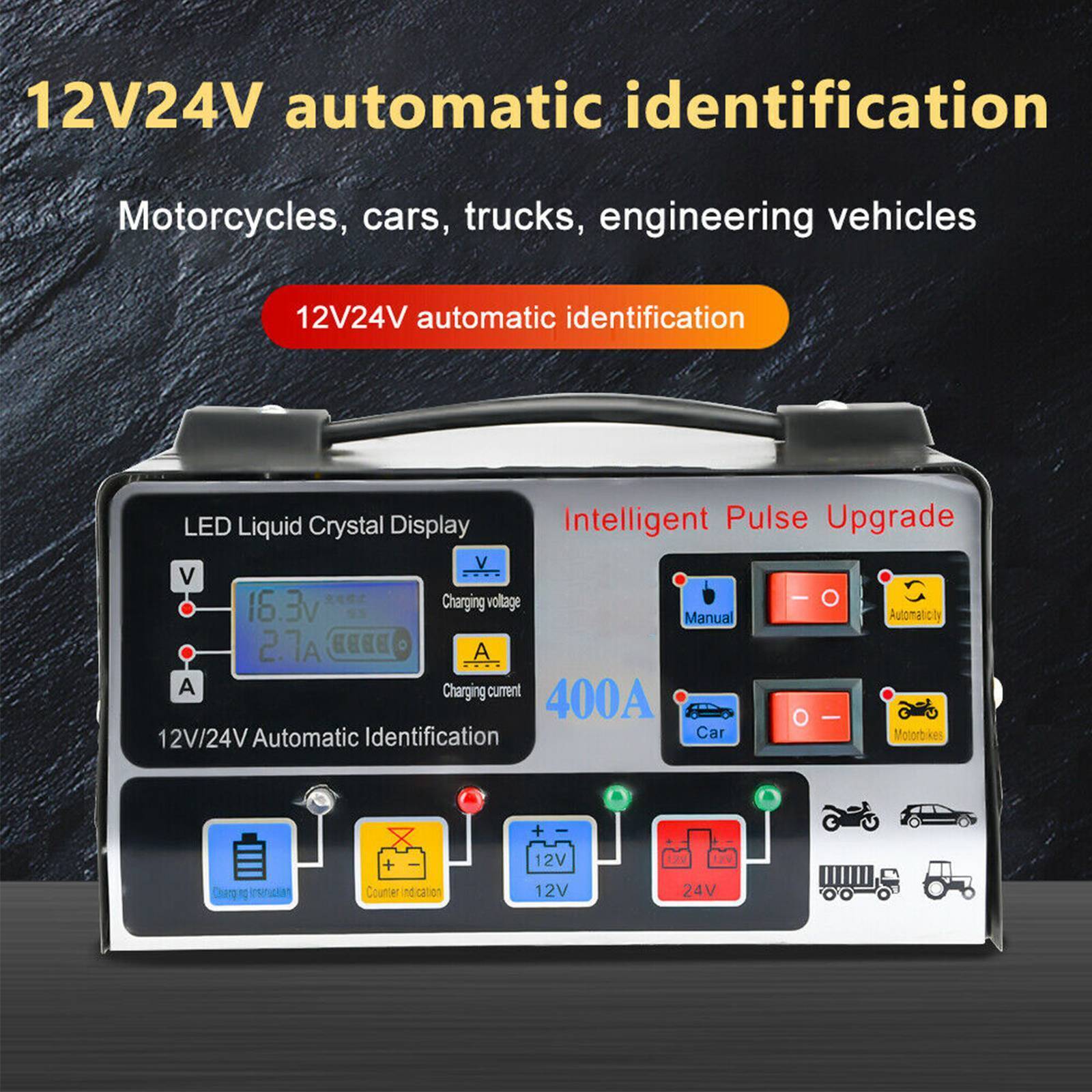 400W Chargeur de batterie de voiture intelligente de poids lourds Automatic Pulse Repair Trickle UK