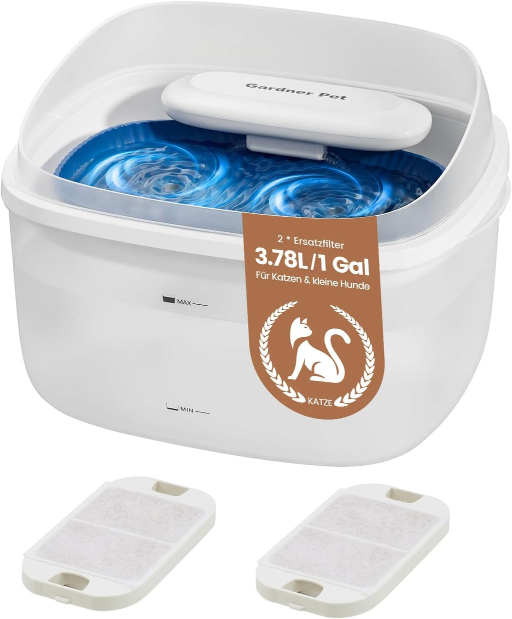 3.78L Fontaine d'eau pour animaux de compagnie Dual Dome Distributeur d'eau pour chats avec filtre en pierre de Maifan 3 couches Ul