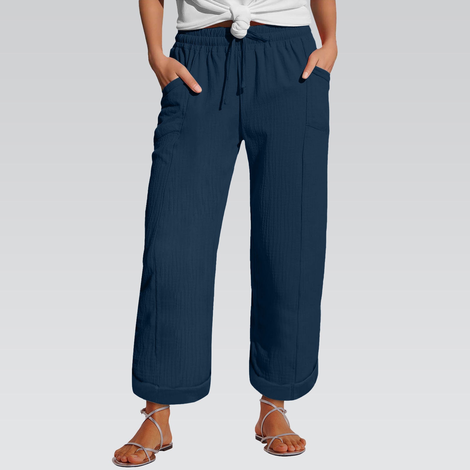Pantalon à large jambe à ceinture haute taille pour femmes