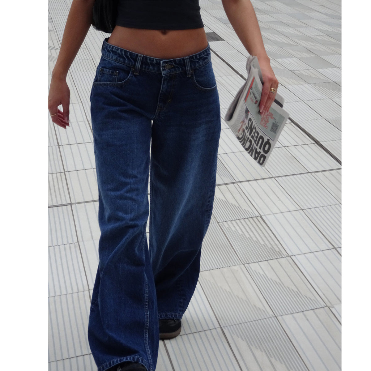American Style Retro Low Waist Non élastique Lavé droit Jeans Femme Autumn Street Wid