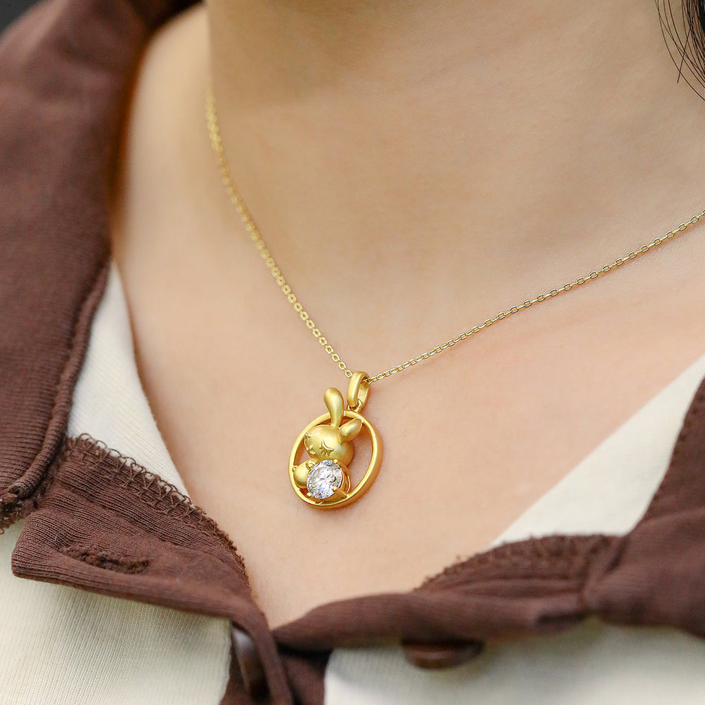 S925 Argent Sterling plaqué or 1ct D Couleur VVS1 Moissanite Lapin Collier 4.8g Chinois