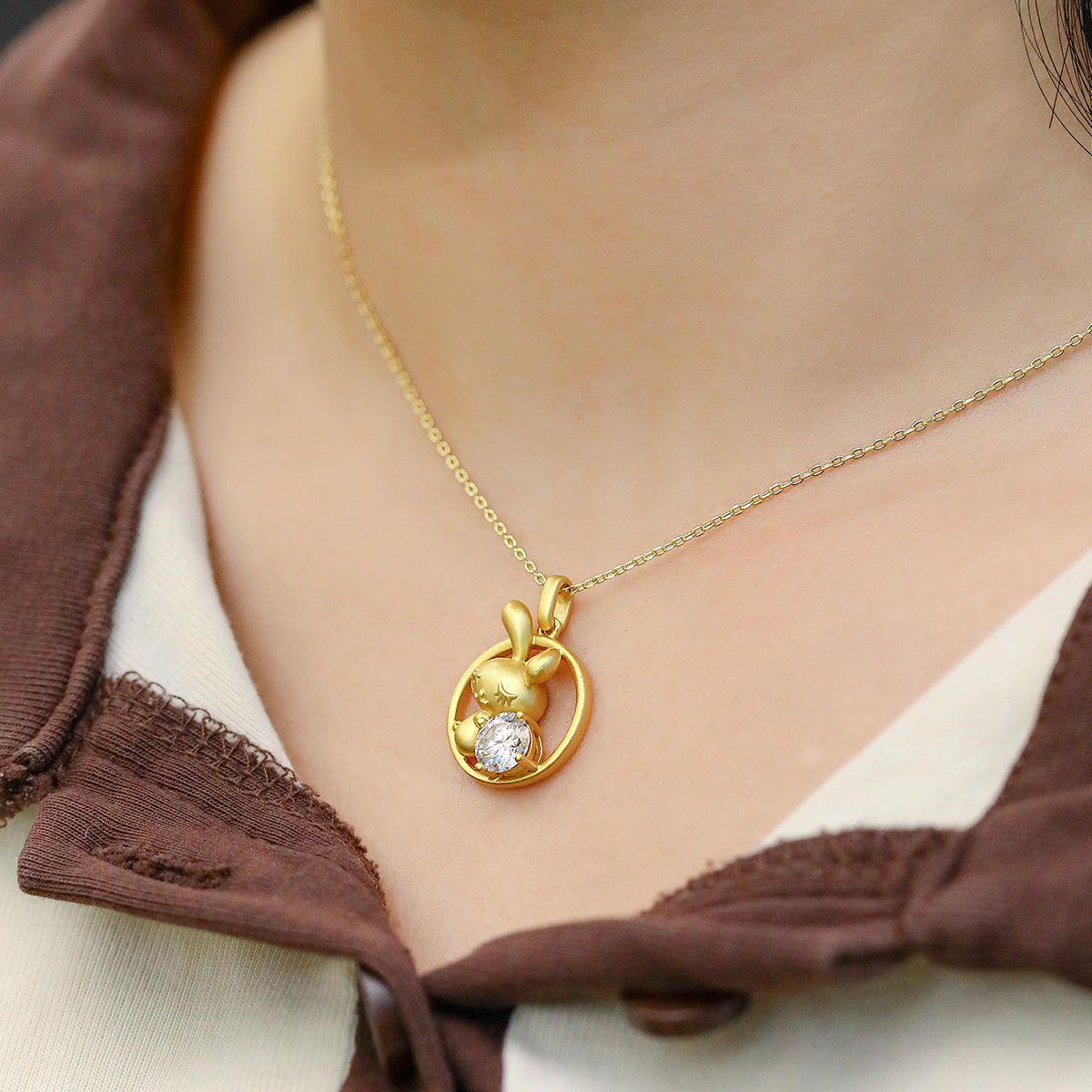 S925 Argent Sterling plaqué or 1ct D Couleur VVS1 Moissanite Lapin Collier 4.8g Chinois