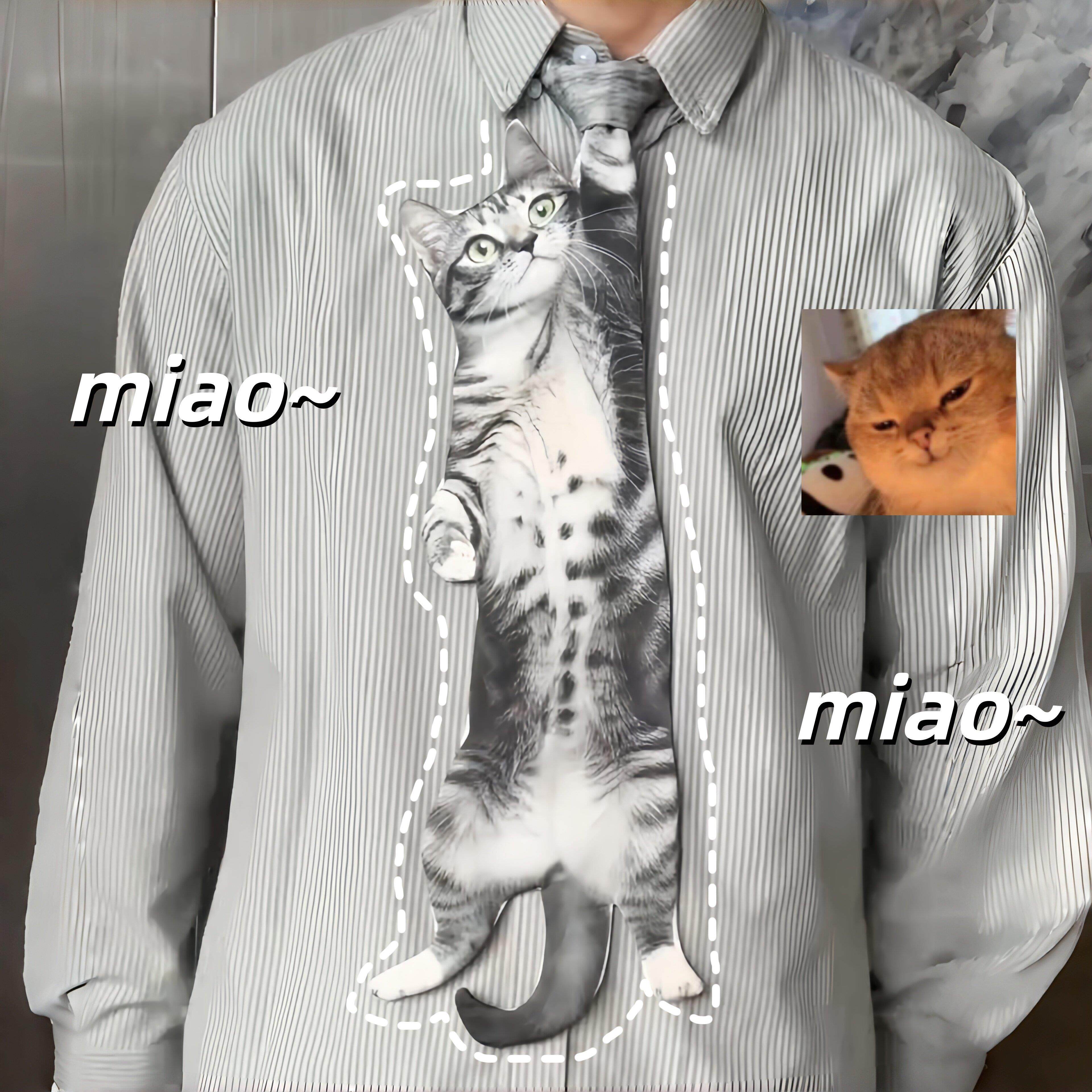 Collier de chemise imprimé sans vie mais lovable avec cravate de chat