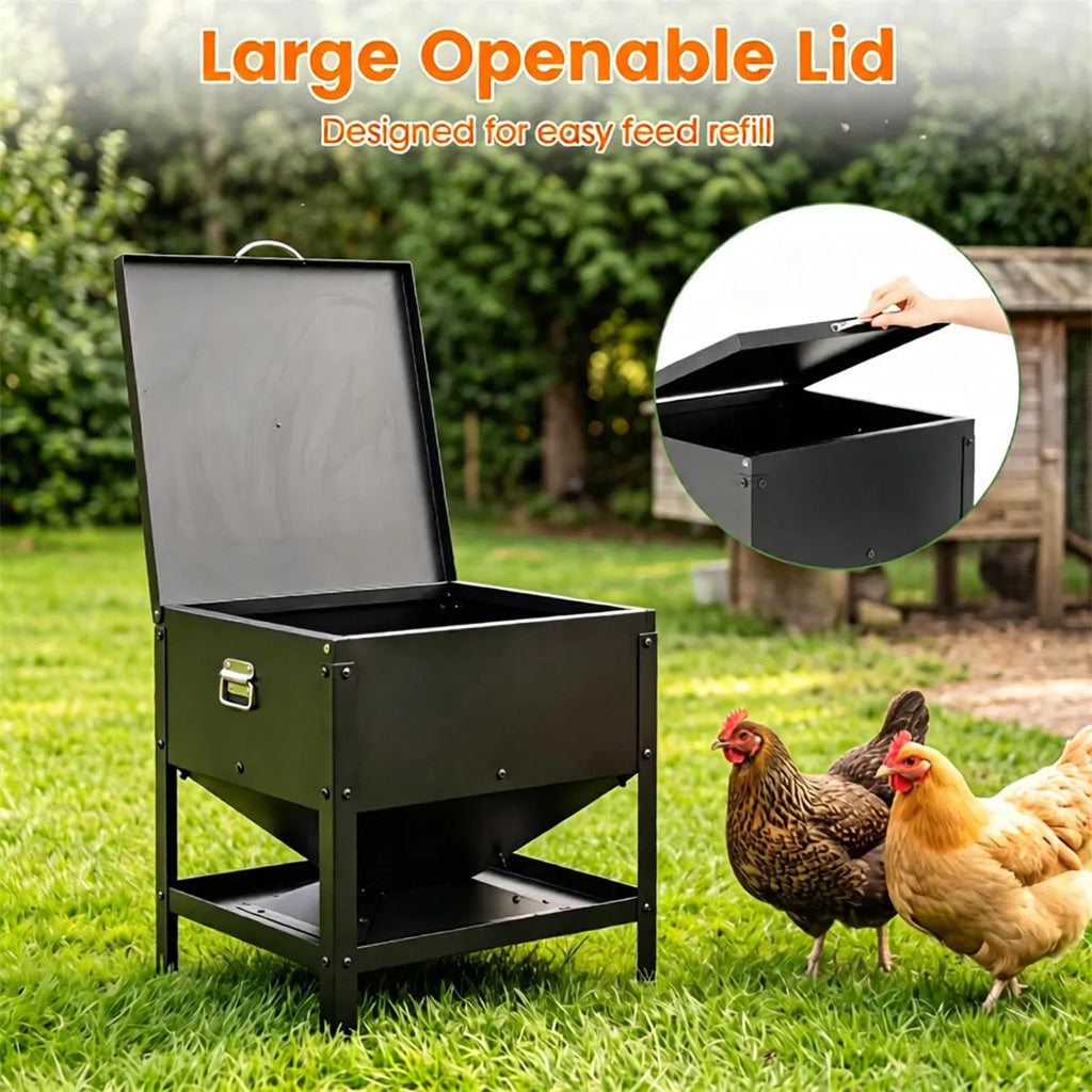 Hopper d'alimentation de poulet en acier inoxydable robuste avec couvercle de levage