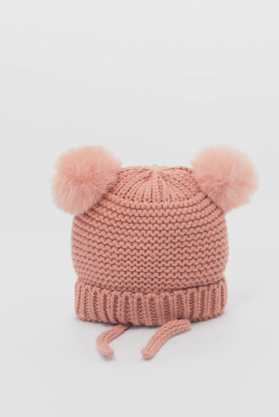 Fausse boule de fourrure décoratif bébé tricoté chapeau en laine tricoté écharpe tricoté ensemble deux-pièces