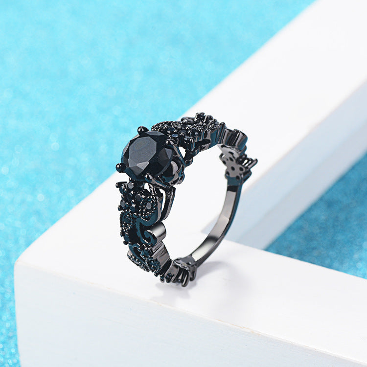 Punk Électroplaqué Noir Or Incrusté Black Zircon Anneau
