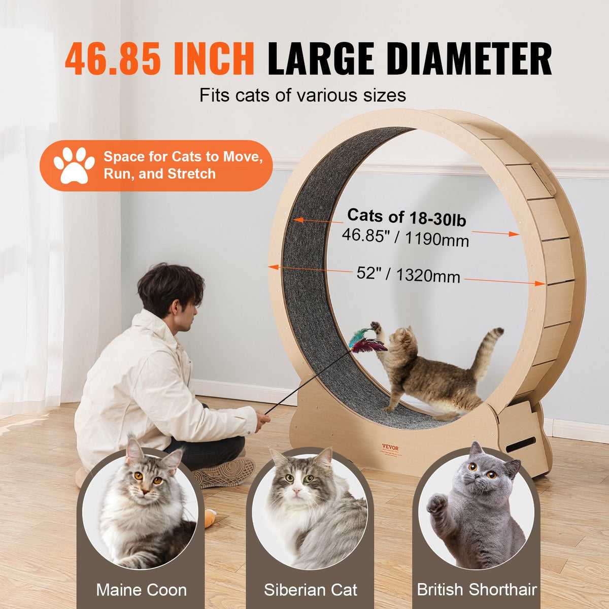 52" Wooden Cat Exercise Wheel Large Wheel Cat Treadmill for Indoor Cats