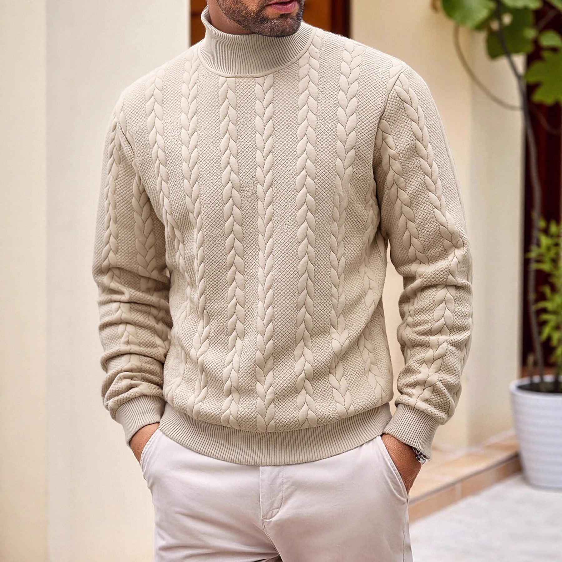Hommes Mode Jacquard Col Tortue Chandail chaud