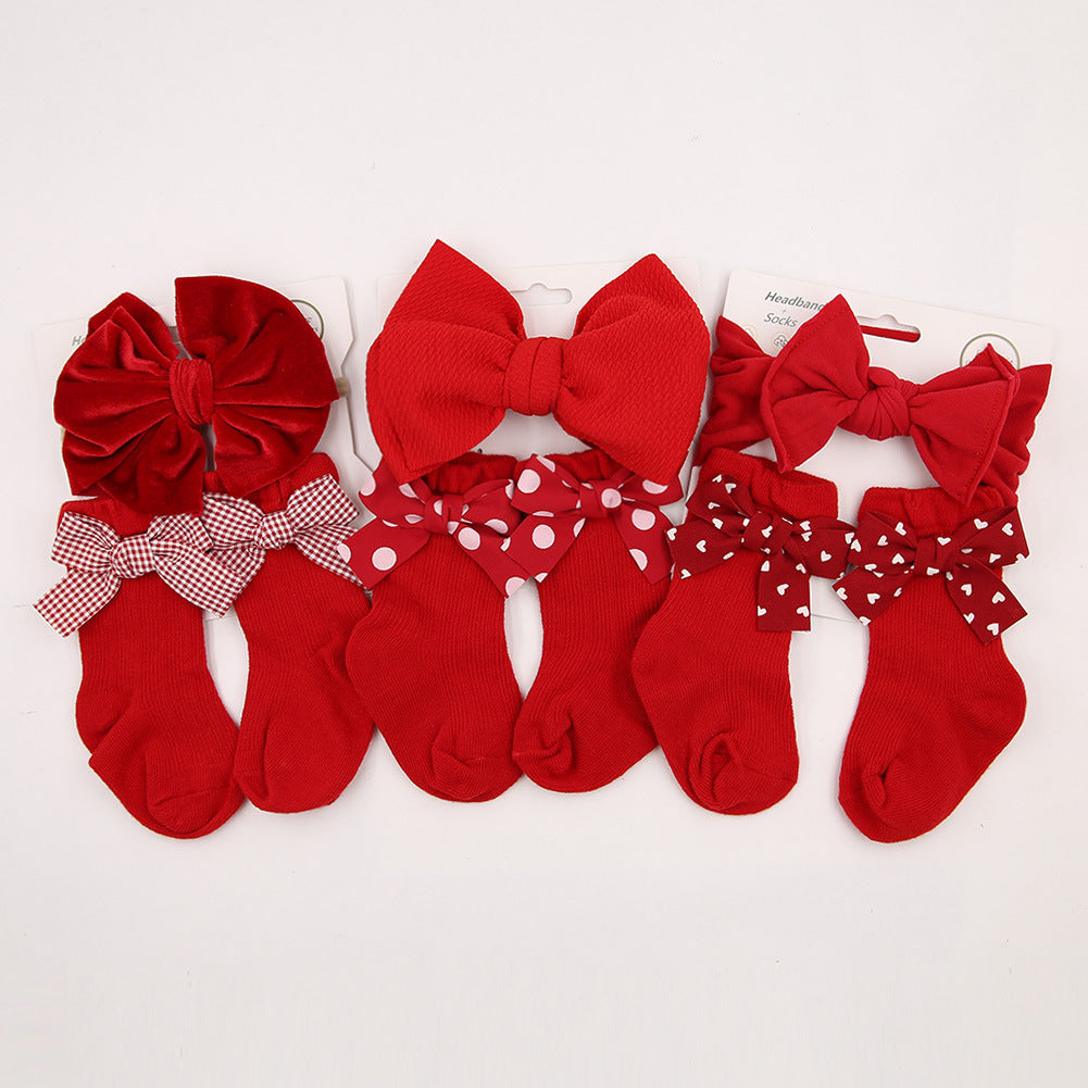 Bande de cheveux bébé Bow Chaussettes costume pour enfants Noël Grandes chaussettes Bow Combinaison