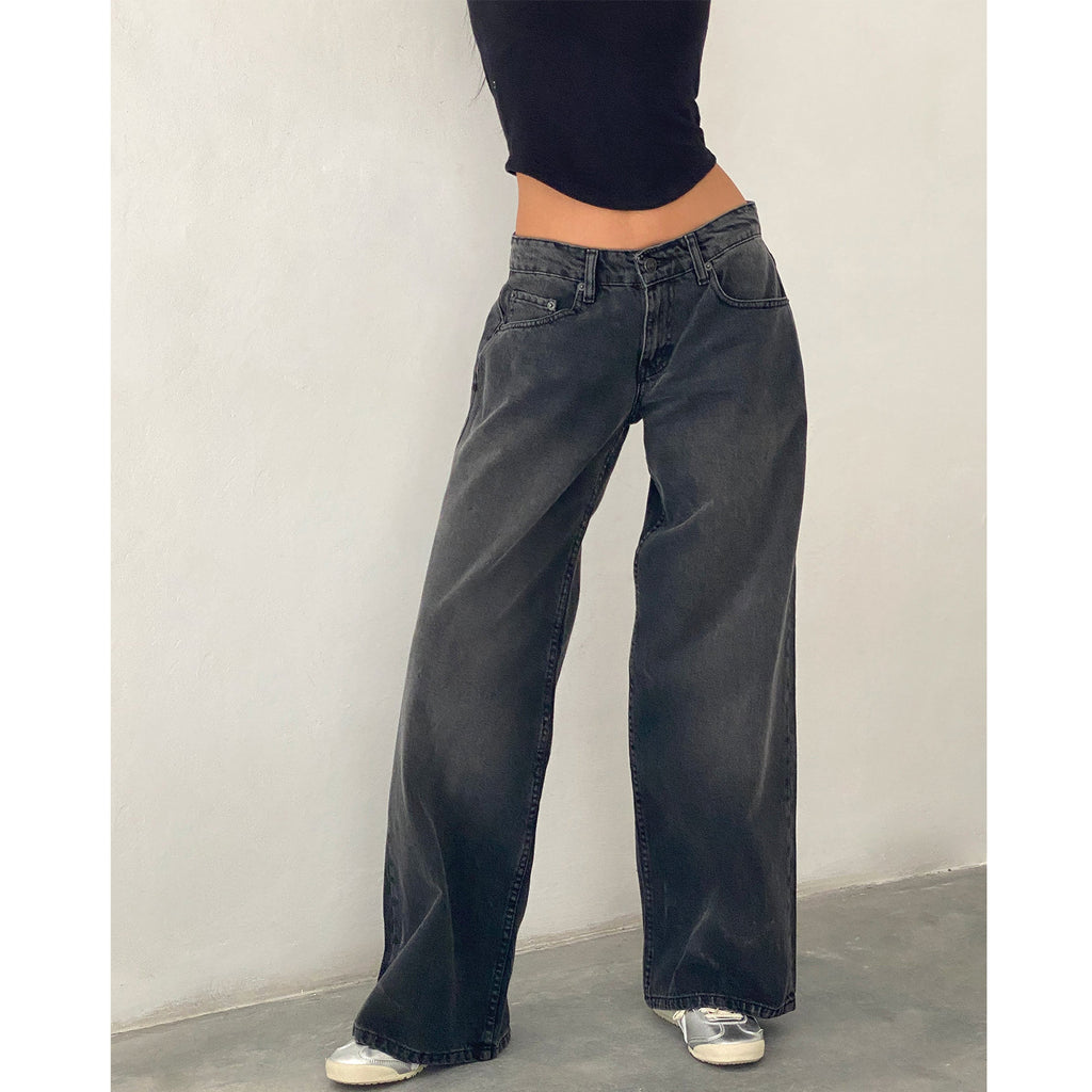 American Style Retro Low Waist Non élastique Lavé droit Jeans Femme Autumn Street Wid